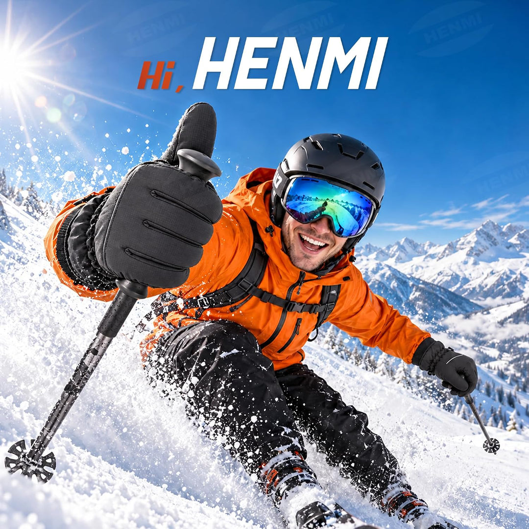 HENMI Winterhandschuhe Thermo Fahrradhandschuhe Herren Damen Arctic-Fleece-Innenfutter, wasserabweisend & winddichte warme Winterhandschuhe für Laufen, Skifahren, Wandern, Radfahren