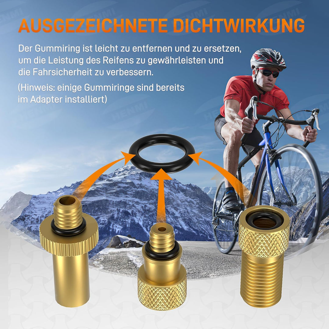 HENMI Fahrradventil Adapter Set, Alle Ventiladapter Fahrrad, Autoventil Adapter, Französisches ventil, Ballnadel, Kegelventil und Luftpumpe Adapter mit Sortierbox