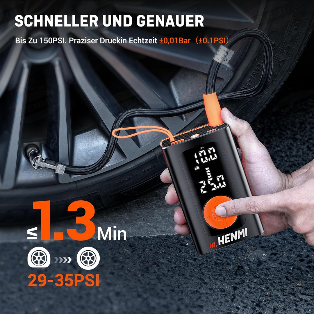 elektrische fahrradpumpe luftpumpe HENMI Elektrische Luftpumpe, Akku Luftpumpe Auto mit alle ventile (10,