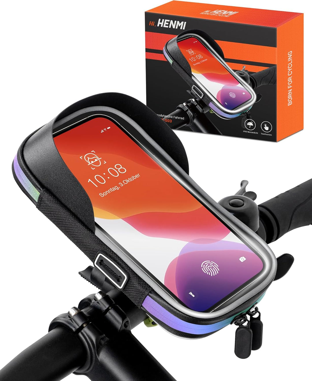 HENMI Handyhalterung Fahrrad Wasserdicht Tasche für 4.7-7 Zoll Smartphone Handytasche Fahrrad mit Regenschutz 360°Drehbarem Fahrradtasche Handy für Rennrad, Ebikes, Motorrad
