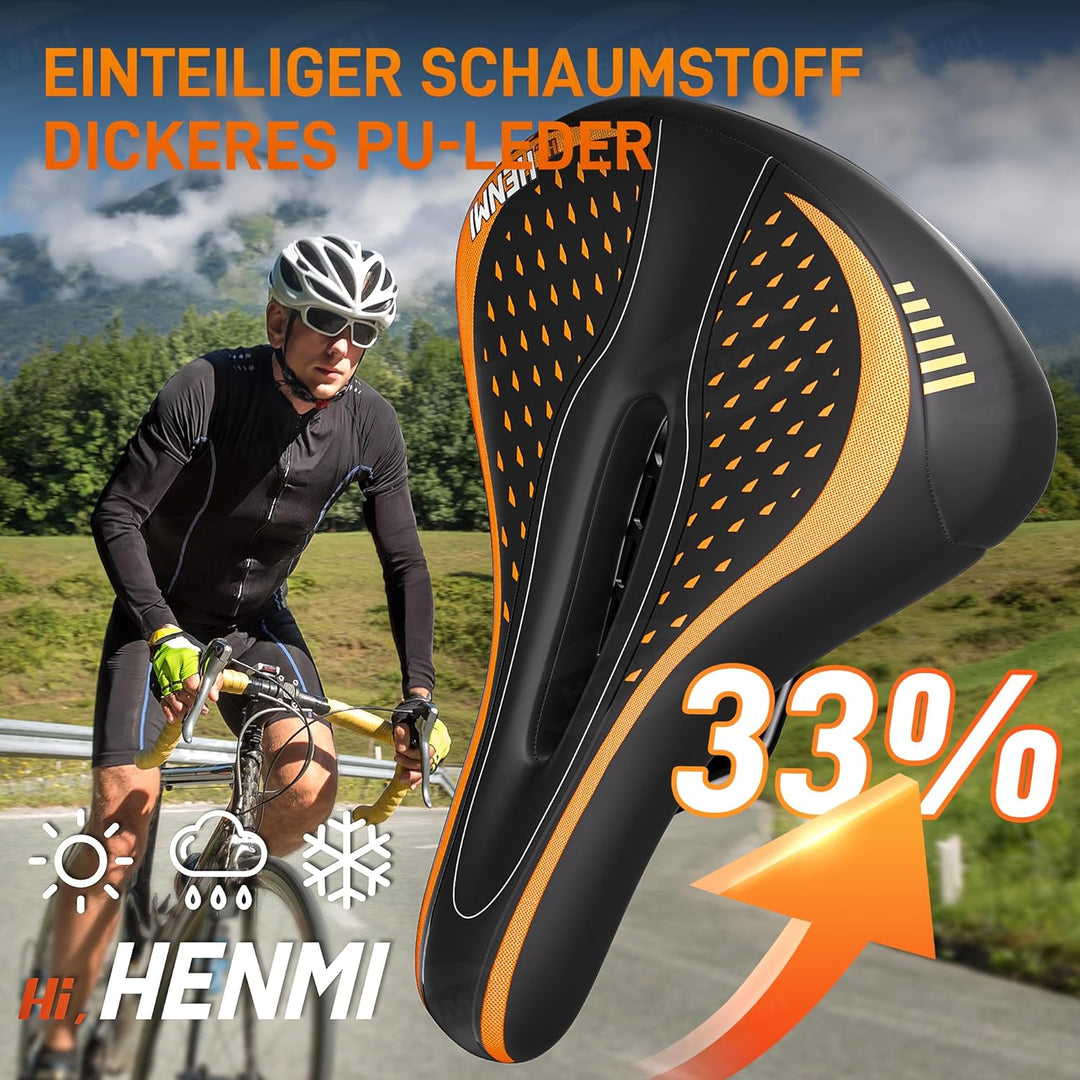 HENMI Fahrradsattel Herren Damen Weicher, Komfortabel Atmungsaktiv Stoßdämpfend Ergonomisch Fahrrad Sattel für Mountainbike MTB Trekking E-Bike Rennrad Fahrradsitz