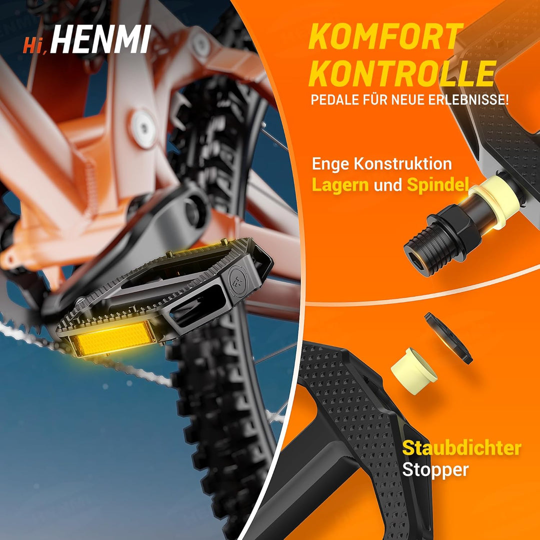HENMI Fahrradpedale mit StVZO Zugelassen Reflektoren, 9/16 Zoll Fahrra