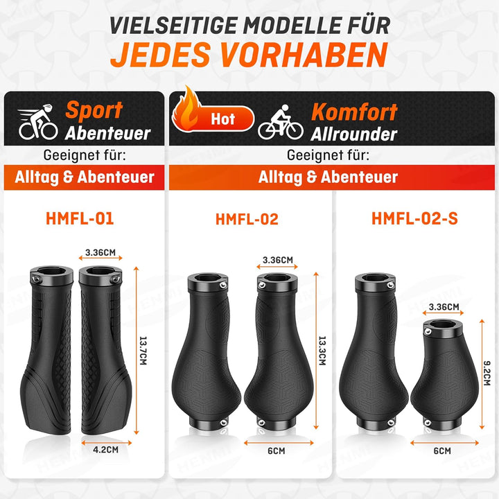 HENMI Universal Fahrradgriffe, Fahrrad Lenker Griffe,rutschfeste Lenkergriffe,klebt Nicht an den Händen,Aluminium Lock-On Design,geeignet für MTB,E-Bike,Rennräder,Trekkingrad etc