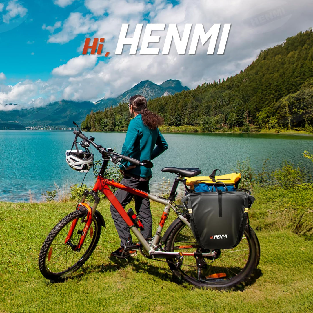 HENMI Fahrrad Gepäckträgertasche Wasserdicht, 37L Fahrradtaschen für Gepäckträger mit Tragegriff und Schultergurt, 3 in 1 Fahrradtasche Rucksack, Schwarz
