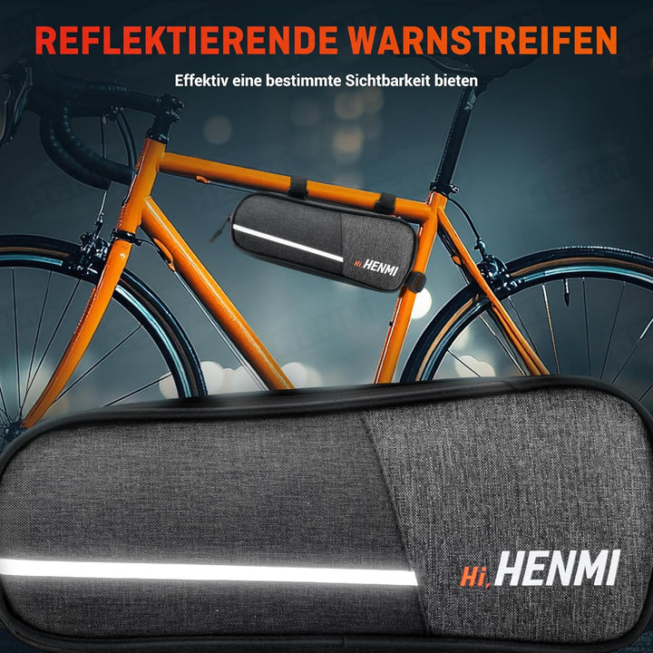 HENMI Fahrradtasche Rahmen, Rahmentasche Fahrrad Klein mit Reflektierend, Rahmentasche für Rennrad, MTB Fahrrad Werkzeugtasche