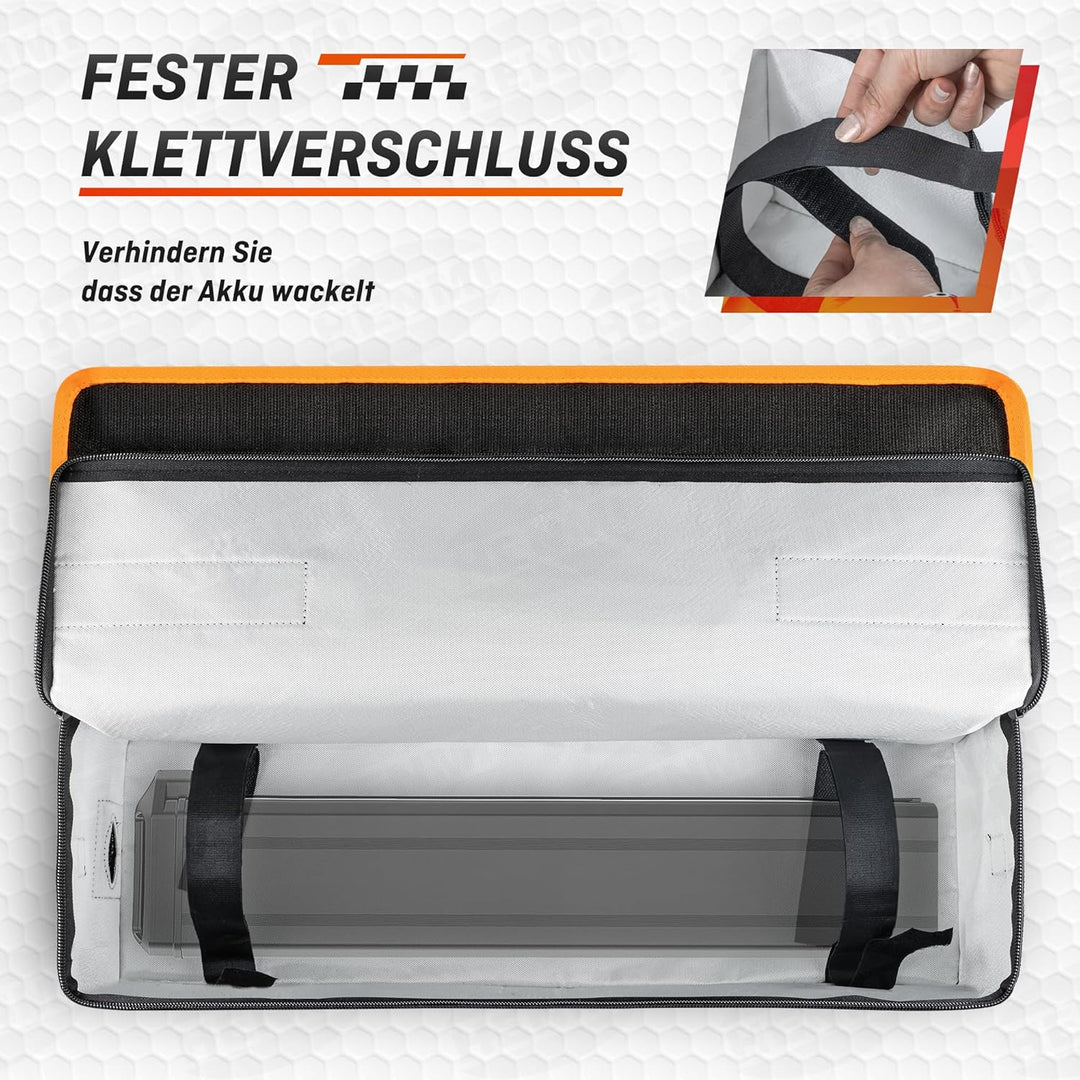 HENMI Ebike Akku Tasche, 1000 °C Feuerfest Zum Sicheren Lagern, Transportieren, Laden, Akku Tasche mit Metallschnalle 49 x 15 x 15 cm