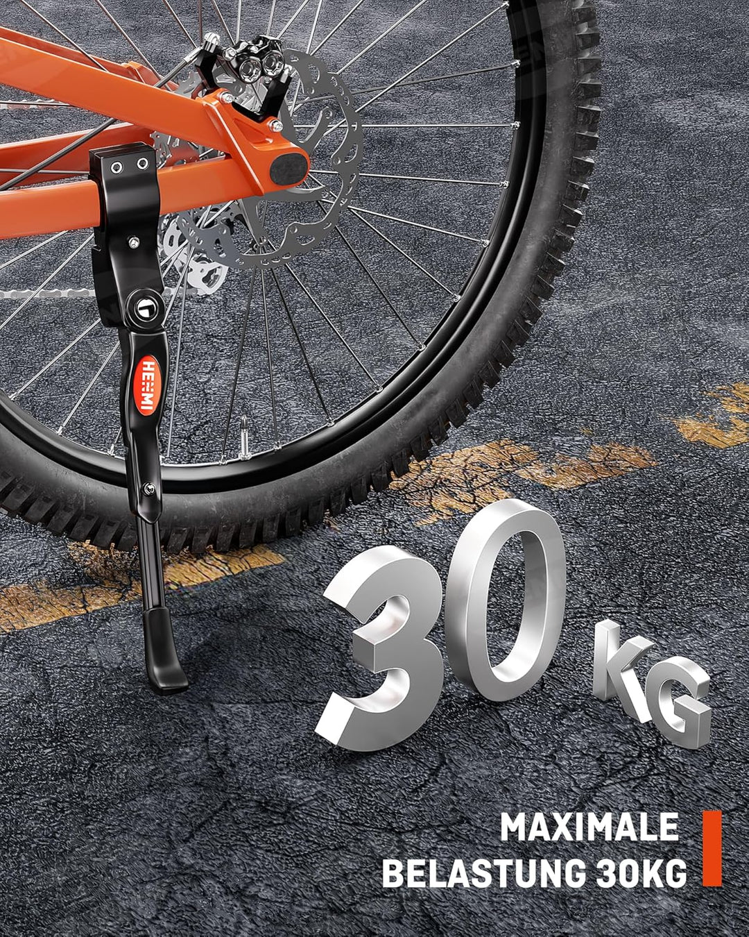 HENMI Fahrradständer 24-28 Zoll, 4 cm Höhenverstellbar und Universal Seitenständer, Dauerhaft Bike Stand gemacht durch Aluminiumlegierung