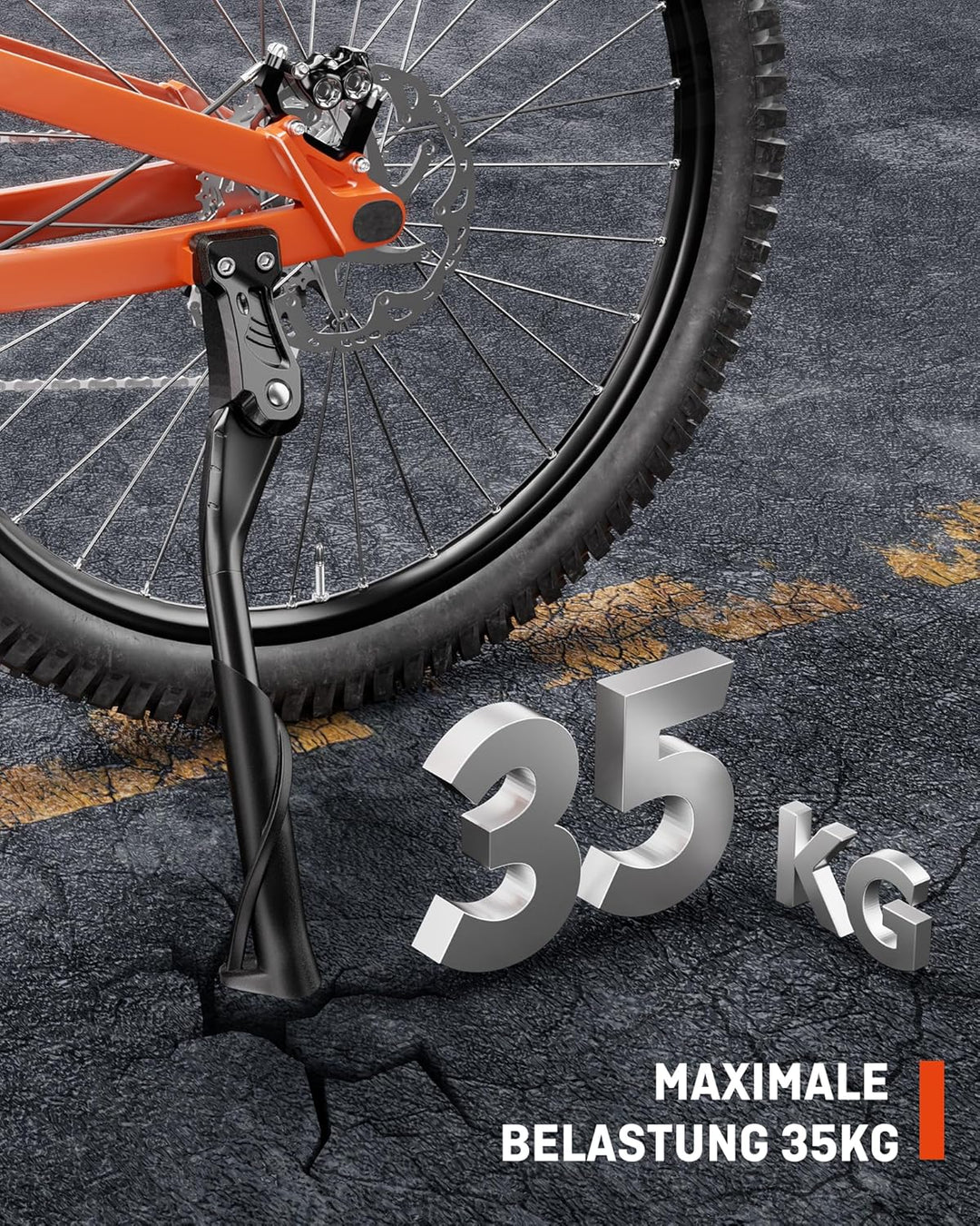 HENMI Fahrradständer 24-29 Zoll,Fahrradständer mit 2 Löchern,Stabil Seitenständer,Konzipiert für E-Bike und MTB,40mm Loch für M6 Schrauben,18mm Loch für M5/M6 Schrauben geeignet