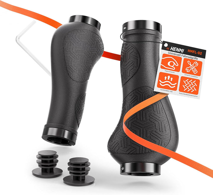 HENMI Ergonomische Fahrradgriffe,Rutschfester Lenkergriffe, Zwei Seiten Lock-On Design Fahrrad Lenker Griffe geeignet für MTB,E-Bike,Trekkingrad etc