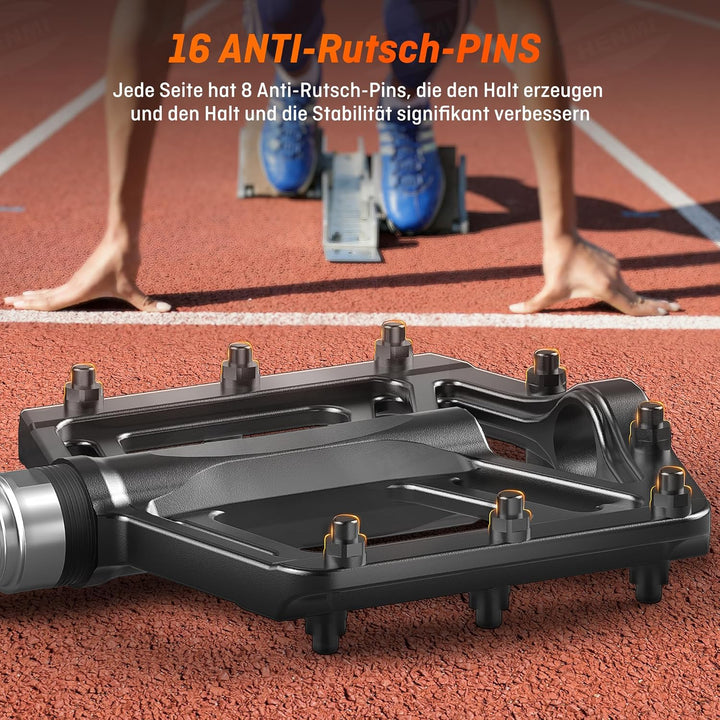 HENMI Fahrradpedale 9/16 Zoll Aluminium MTB Pedale mit Abgedichtete Lager Fahrrad Pedalen rutschfest Breites Plattformpedal für EBike, MTB, Rennrad, Trekking Pedale Universal