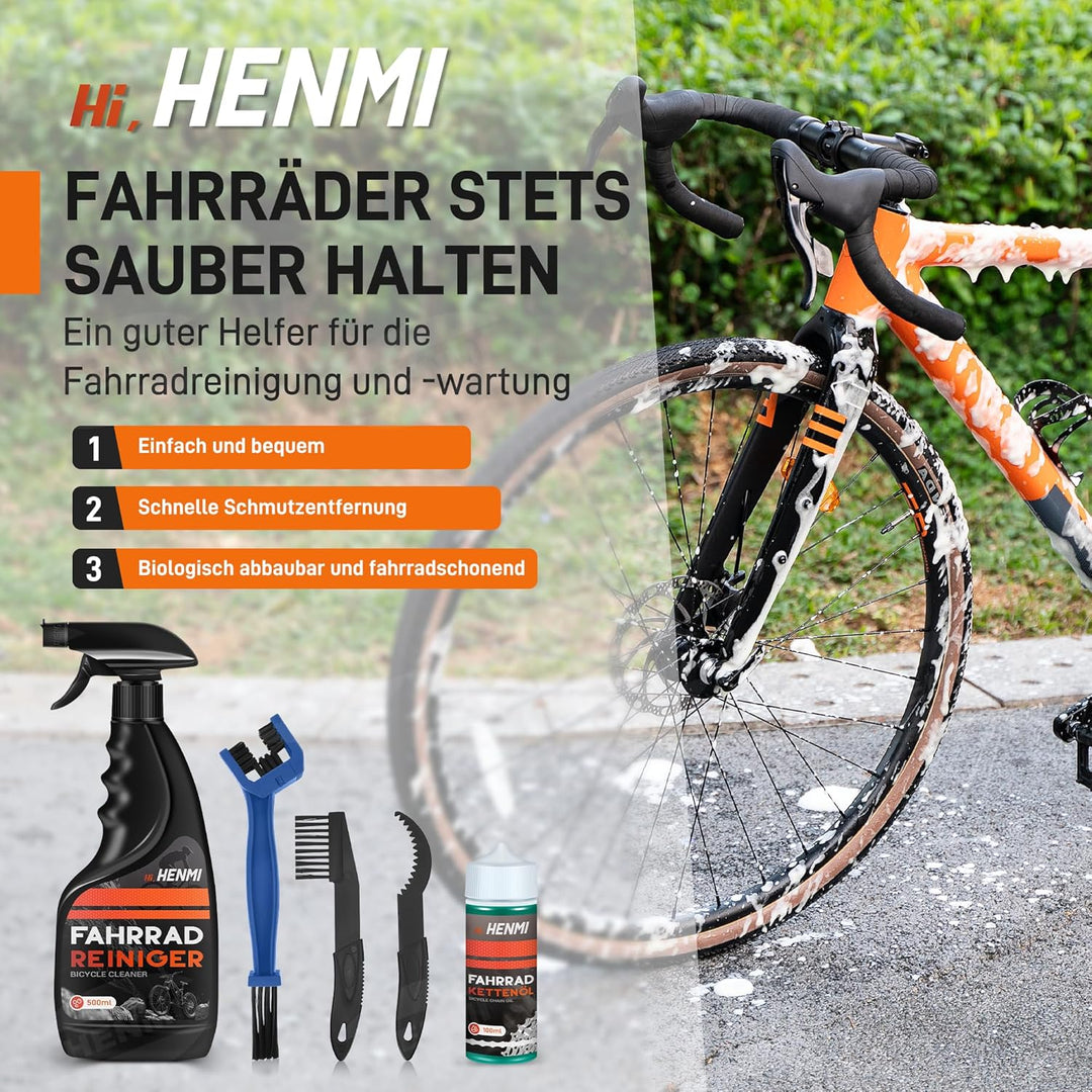 kettenreinigung rennrad HENMI Fahrrad Reinigungsset, 7 in 1 Kettenreiniger Fahrradkette Set mi