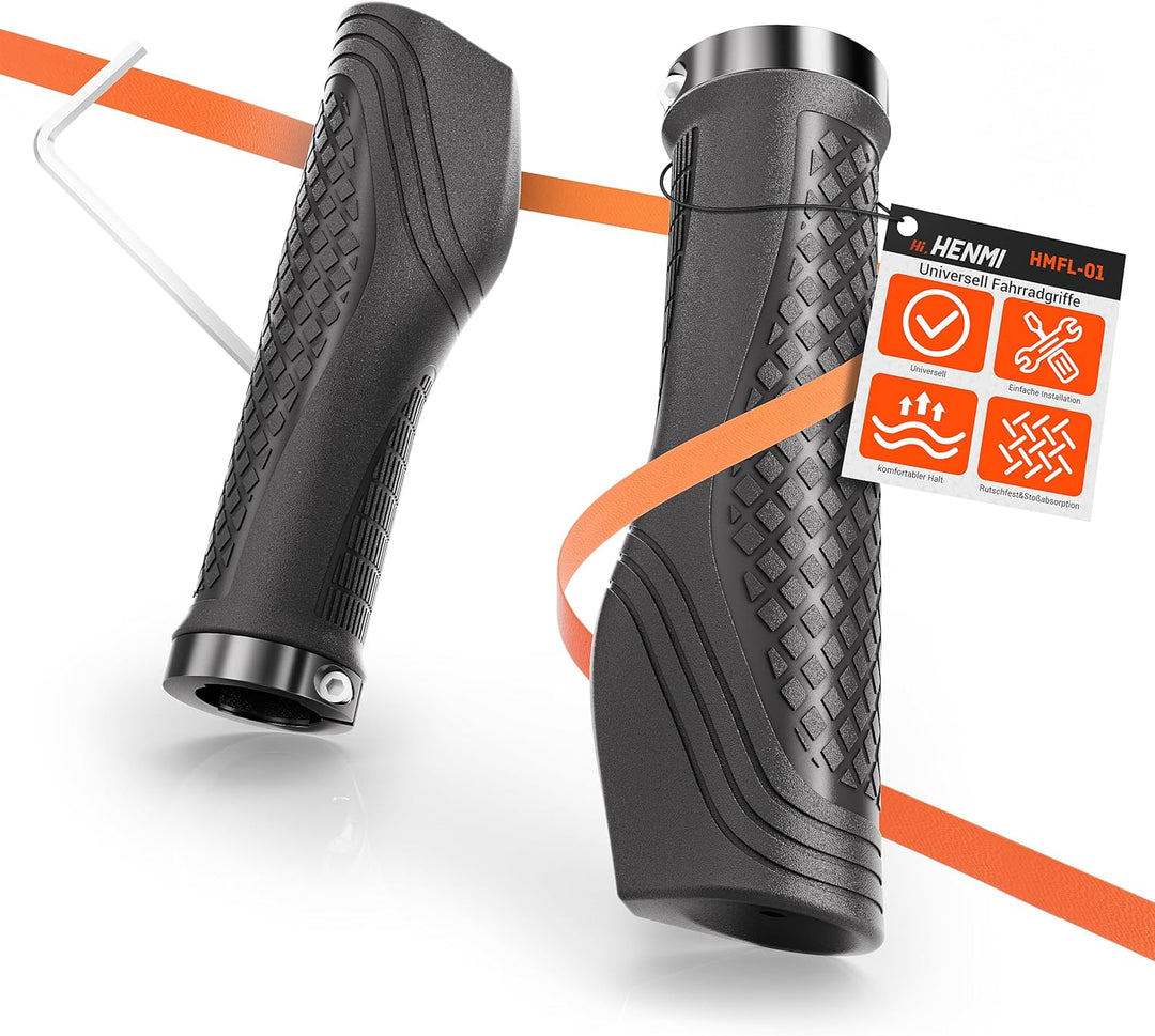 HENMI Universal Fahrradgriffe, Fahrrad Lenker Griffe,rutschfeste Lenkergriffe,klebt Nicht an den Händen,Aluminium Lock-On Design,geeignet für MTB,E-Bike,Rennräder,Trekkingrad etc