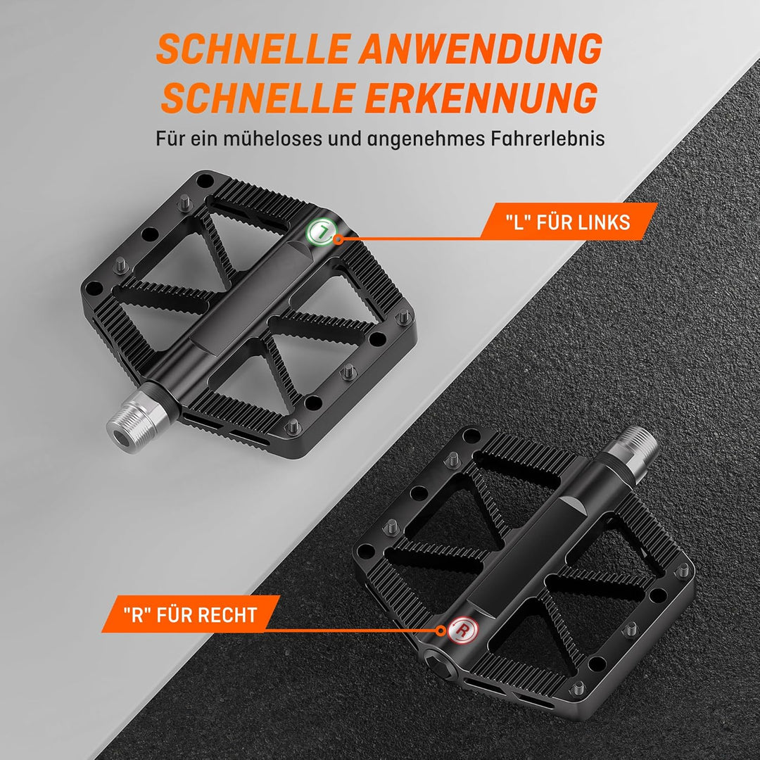 HENMI Pedale Fahrrad MTB, 9/16 Zoll Fahrradpedale rutschfest, Aluminium Flatpedale mit Abgedichtete Pedale Set für Mountainbike, E-Bike & Stadtrad