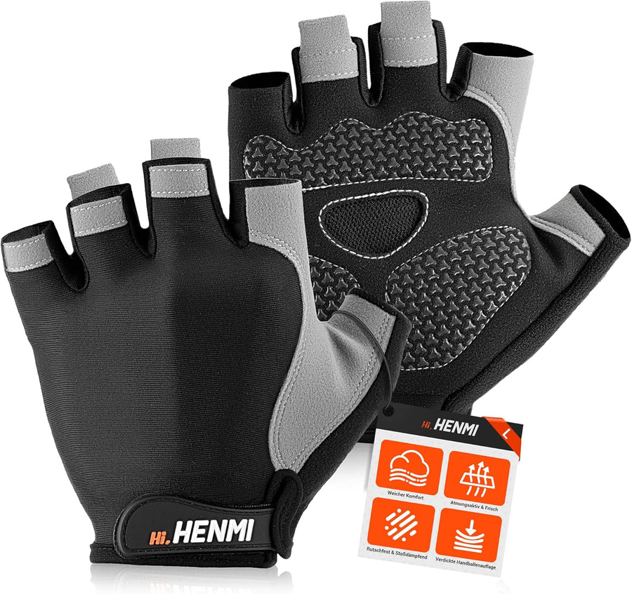 HENMI Fahrradhandschuhe Halbfinger Herren Damen, Atmungsaktiv MTB Hand