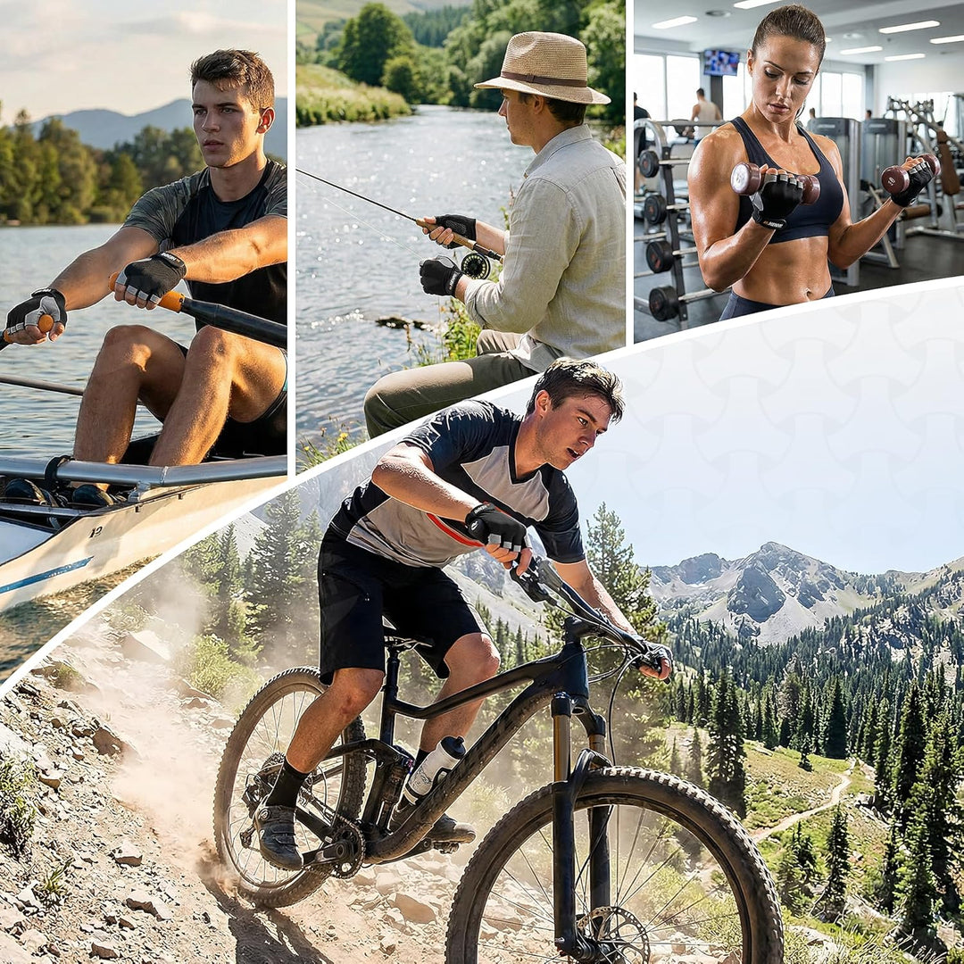 HENMI Fahrradhandschuhe Halbfinger Herren Damen, Atmungsaktiv MTB Handschuhe Radsporthandschuhe mit Polsterung Rutschfestem Grip für Radfahren, Fitness, Outdoor Sportarten
