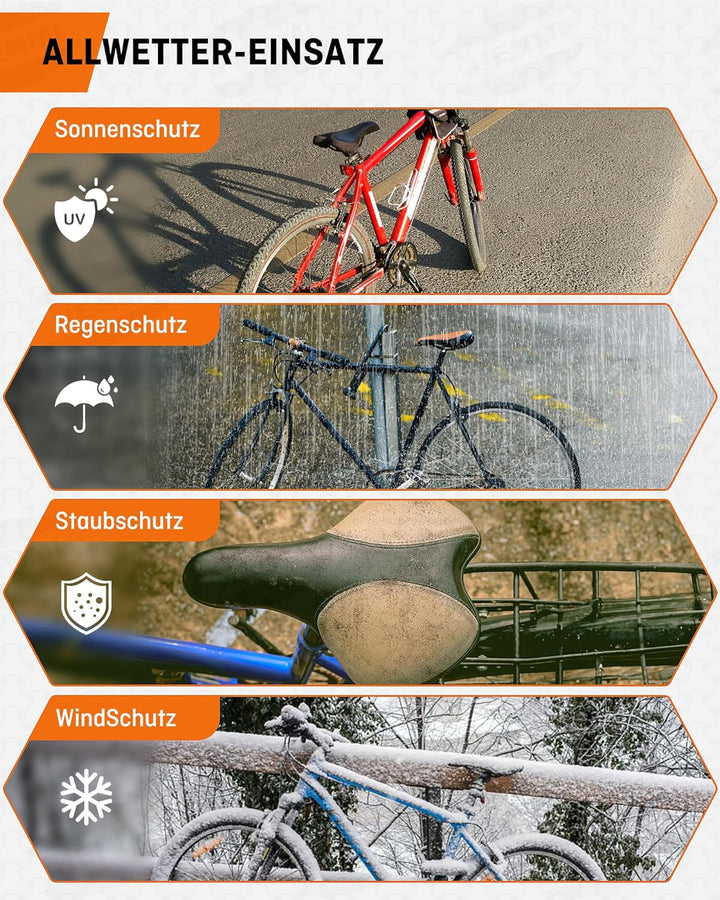 HENMI Fahrradschutzhülle für Heckträger, 420D Oxford-Gewebe Fahrradabdeckung Wasserdicht mit 3m Seil, UV-Schutz, Reißfest Fahrradhülle für Ebike, Fahrrad Transportschutz (210x110x70 cm)