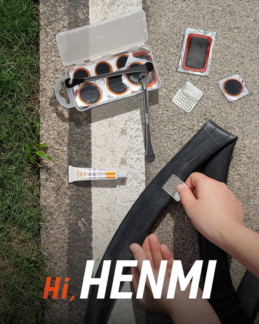 HENMI Flickzeug Fahrrad Reparaturset, Fahrrad Reifenheber, Tragbar Fahrrad Flickset, Fahrradreifen Reparaturset mit Reifenreparaturkleber, Patch, Kompatibel mit Allen Fahrradschläuchen 2024