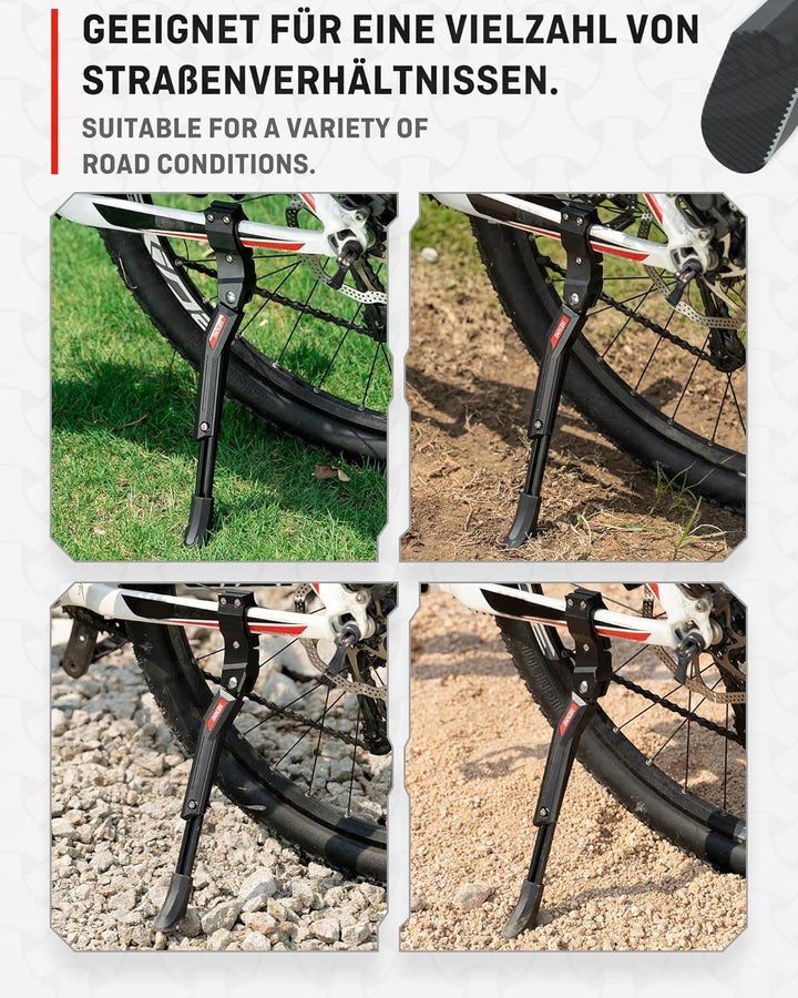 HENMI Fahrradständer 24-29 Zoll, Höhenverstellbar, rutschfest Seitenständer. Stabil Fahrradständer für Mountainbike, E-Bike, Trekkingrad, Cityrad, Pendlerfahrräder.