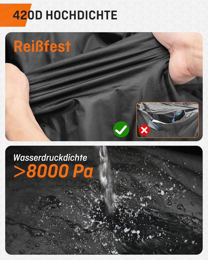 HENMI Fahrradschutzhülle für Heckträger, 420D Oxford-Gewebe Fahrradabdeckung Wasserdicht mit 3m Seil, UV-Schutz, Reißfest Fahrradhülle für Ebike, Fahrrad Transportschutz (210x110x70 cm)