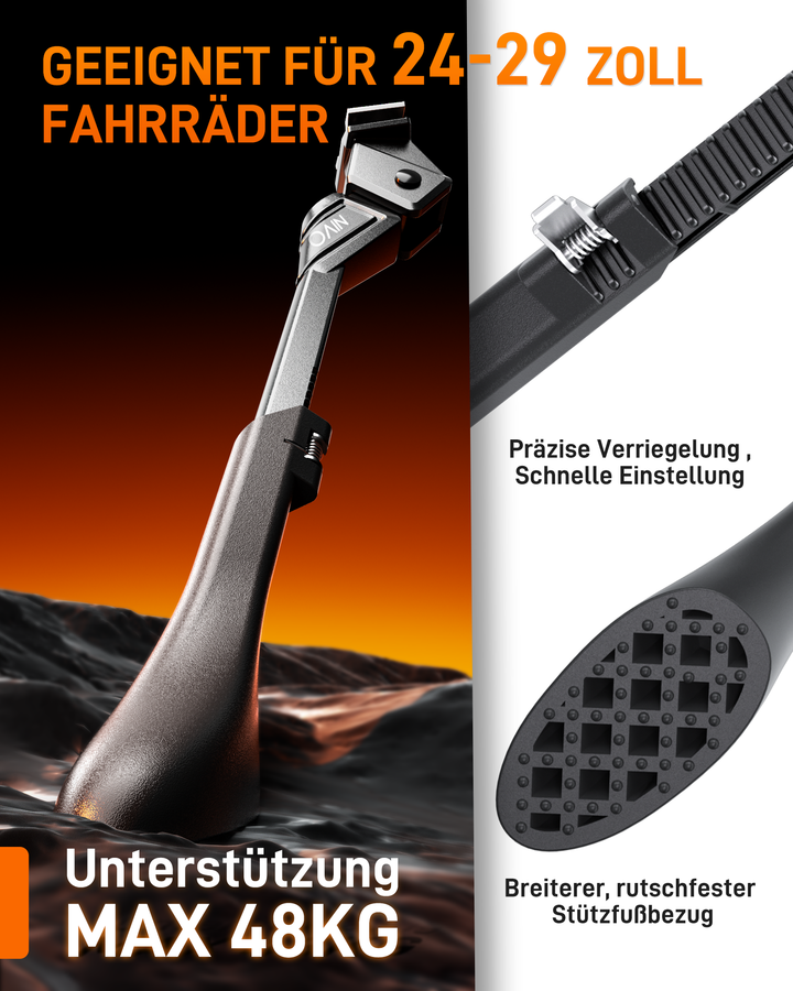 NIVO Fahrradständer 24-29 Zoll Höheverstellbar Mittelständer Ultra für E-Bike, Mountainbike, Trekkingrad, Cityrad Fahrradständer Seitenständer