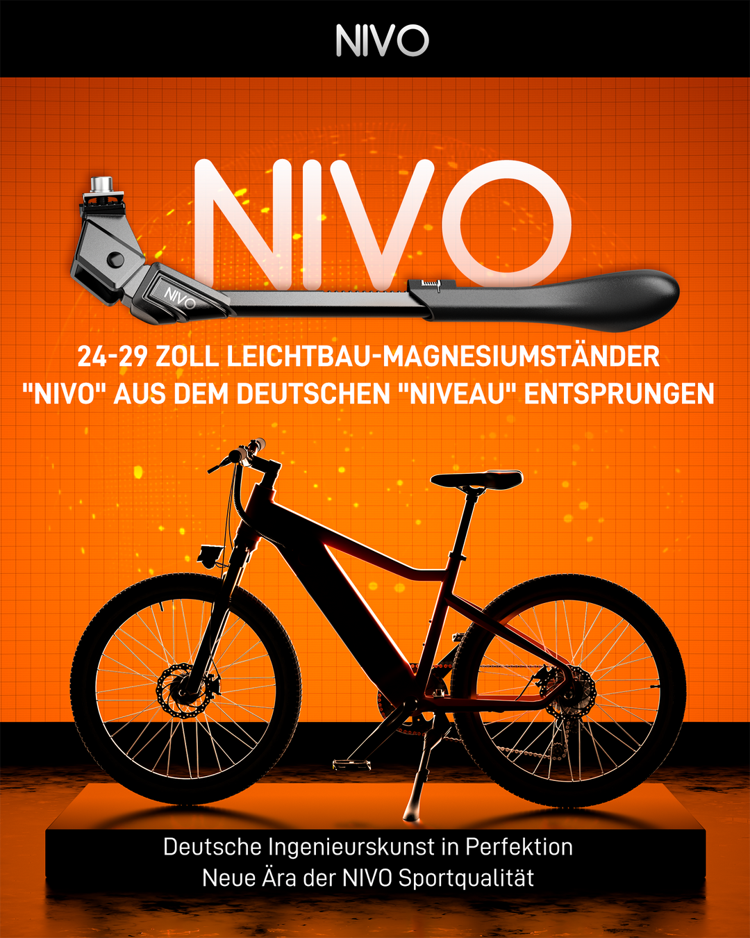 NIVO Fahrradständer 24-29 Zoll Höheverstellbar Mittelständer Ultra für E-Bike, Mountainbike, Trekkingrad, Cityrad Fahrradständer Seitenständer