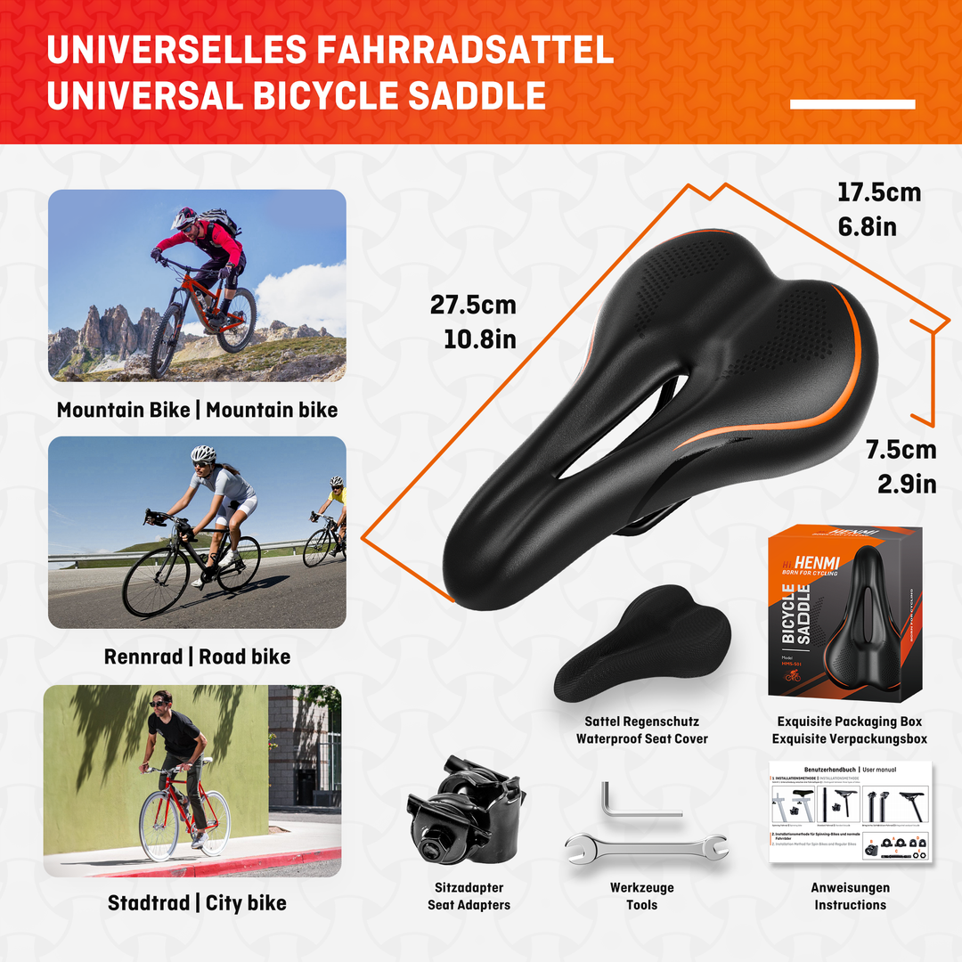 mountainbike sattel herren HENMI Fahrradsattel Herren Damen Bequem Weich, Ergonomisch Stoßdämpfen
